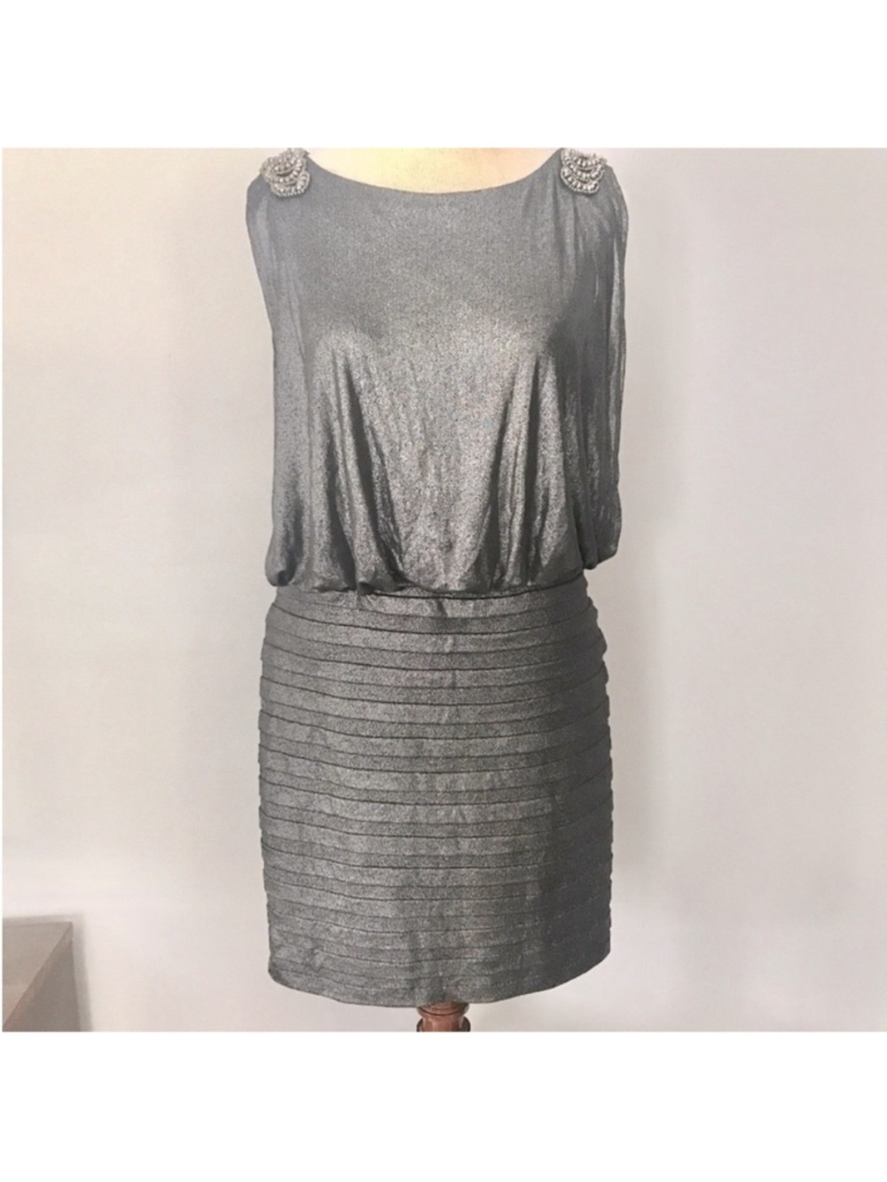 Xscape Metallic Silver Mini Dress